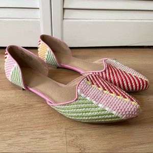 Woven Multi Color Pointed Toe Flats Women's Size 9